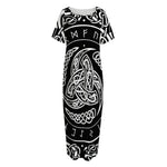 Viking Triple Horn Of Odin Print Short Sleeve Long Nightdress