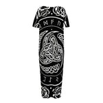 Viking Triple Horn Of Odin Print Short Sleeve Long Nightdress