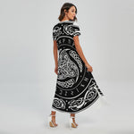 Viking Triple Horn Of Odin Print Short Sleeve Maxi Dress