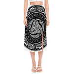 Viking Triple Horn Of Odin Print Side Slit Midi Skirt