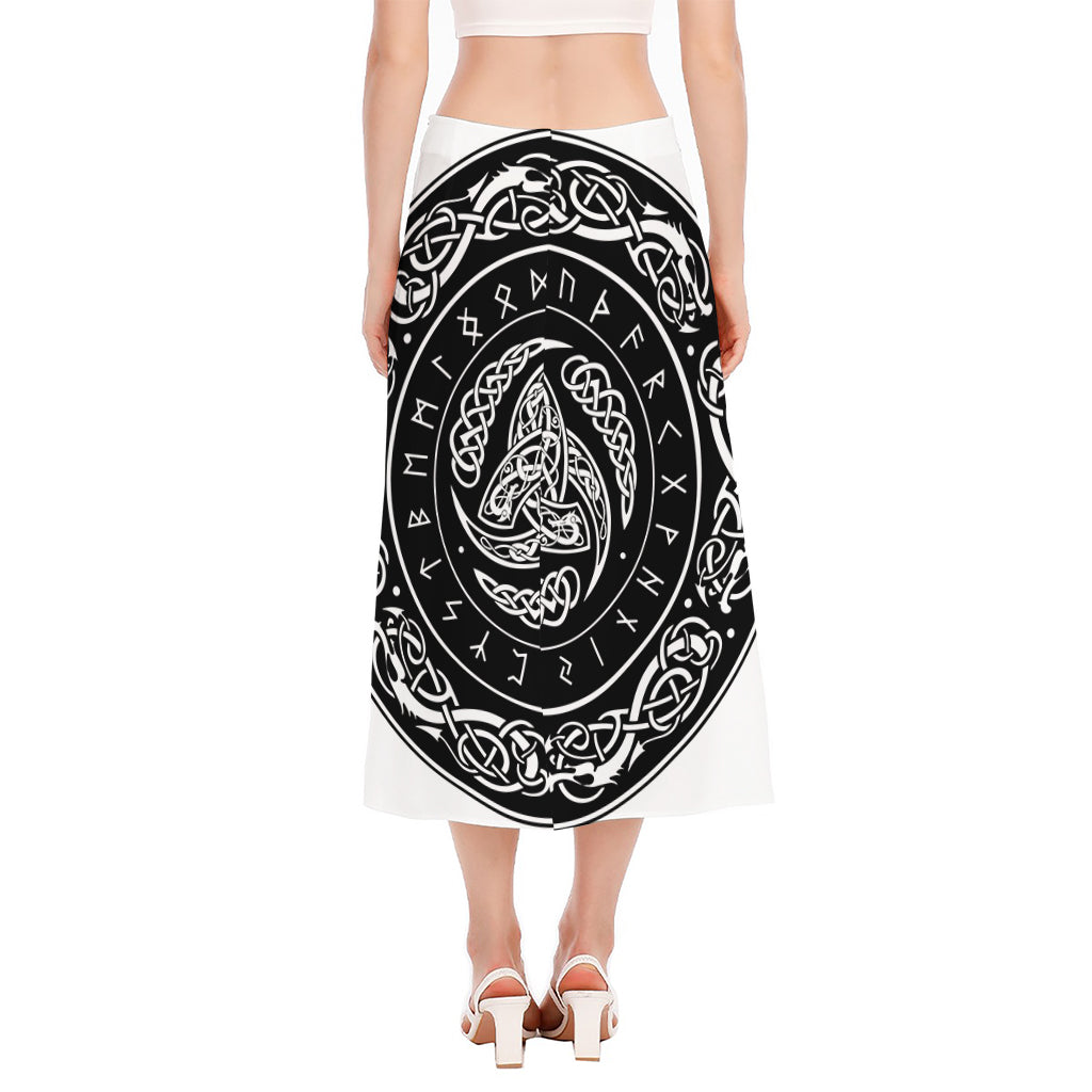 Viking Triple Horn Of Odin Print Side Slit Midi Skirt