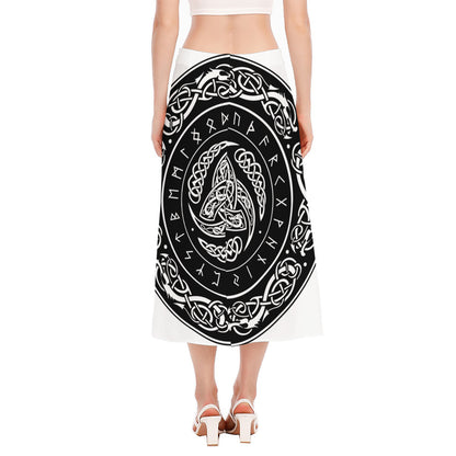 Viking Triple Horn Of Odin Print Side Slit Midi Skirt