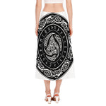 Viking Triple Horn Of Odin Print Side Slit Midi Skirt