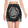 Viking Triple Horn Of Odin Print Side Slit Mini Skirt