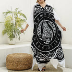 Viking Triple Horn Of Odin Print Silk V-Neck Kaftan Dress