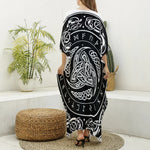 Viking Triple Horn Of Odin Print Silk V-Neck Kaftan Dress