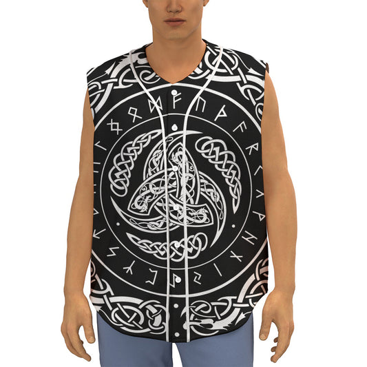 Viking Triple Horn Of Odin Print Sleeveless Baseball Jersey