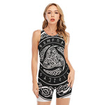 Viking Triple Horn Of Odin Print Sleeveless One Piece Swimsuit