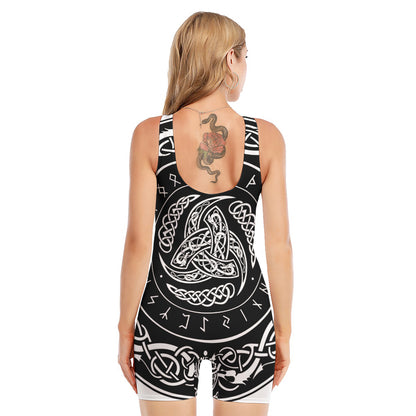 Viking Triple Horn Of Odin Print Sleeveless One Piece Swimsuit