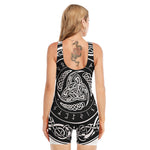 Viking Triple Horn Of Odin Print Sleeveless One Piece Swimsuit