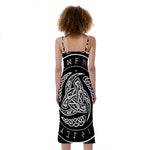 Viking Triple Horn Of Odin Print Slim Fit Midi Cami Dress