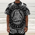 Viking Triple Horn Of Odin Print Textured Short Sleeve Shirt