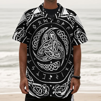 Viking Triple Horn Of Odin Print Textured Short Sleeve Shirt