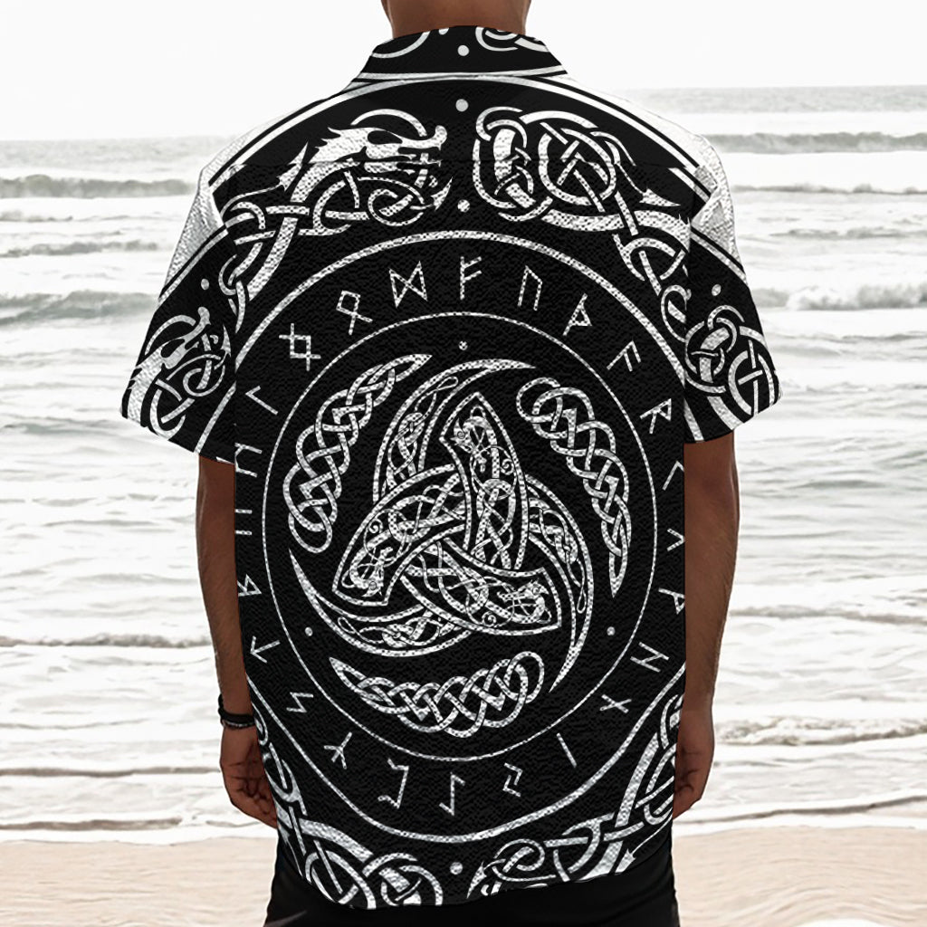 Viking Triple Horn Of Odin Print Textured Short Sleeve Shirt