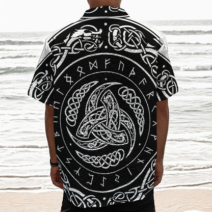 Viking Triple Horn Of Odin Print Textured Short Sleeve Shirt