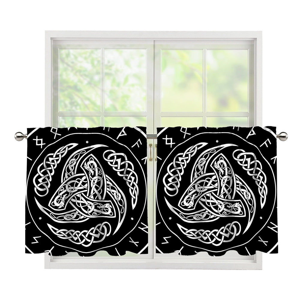 Viking Triple Horn Of Odin Print Tier Curtains