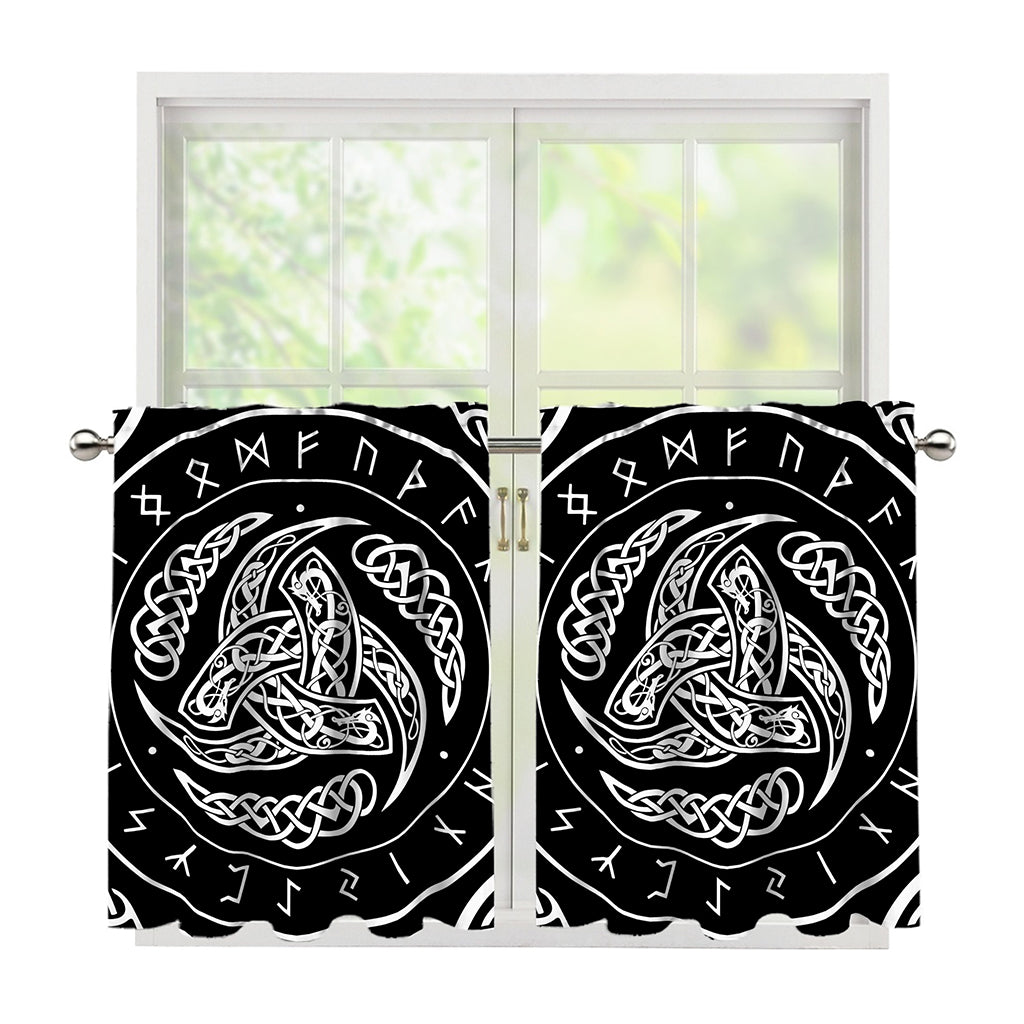 Viking Triple Horn Of Odin Print Tier Curtains