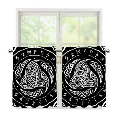 Viking Triple Horn Of Odin Print Tier Curtains