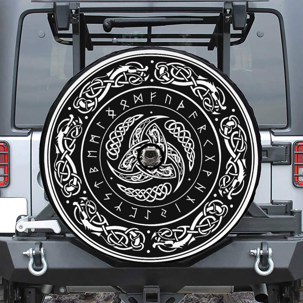 Viking Triple Horn Of Odin Print Tire Cover With Camera Hole