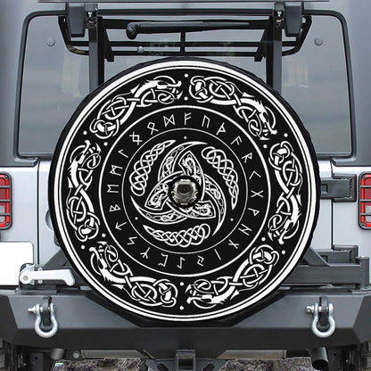 Viking Triple Horn Of Odin Print Tire Cover With Camera Hole