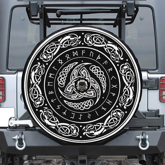 Viking Triple Horn Of Odin Print Tire Cover With Camera Hole