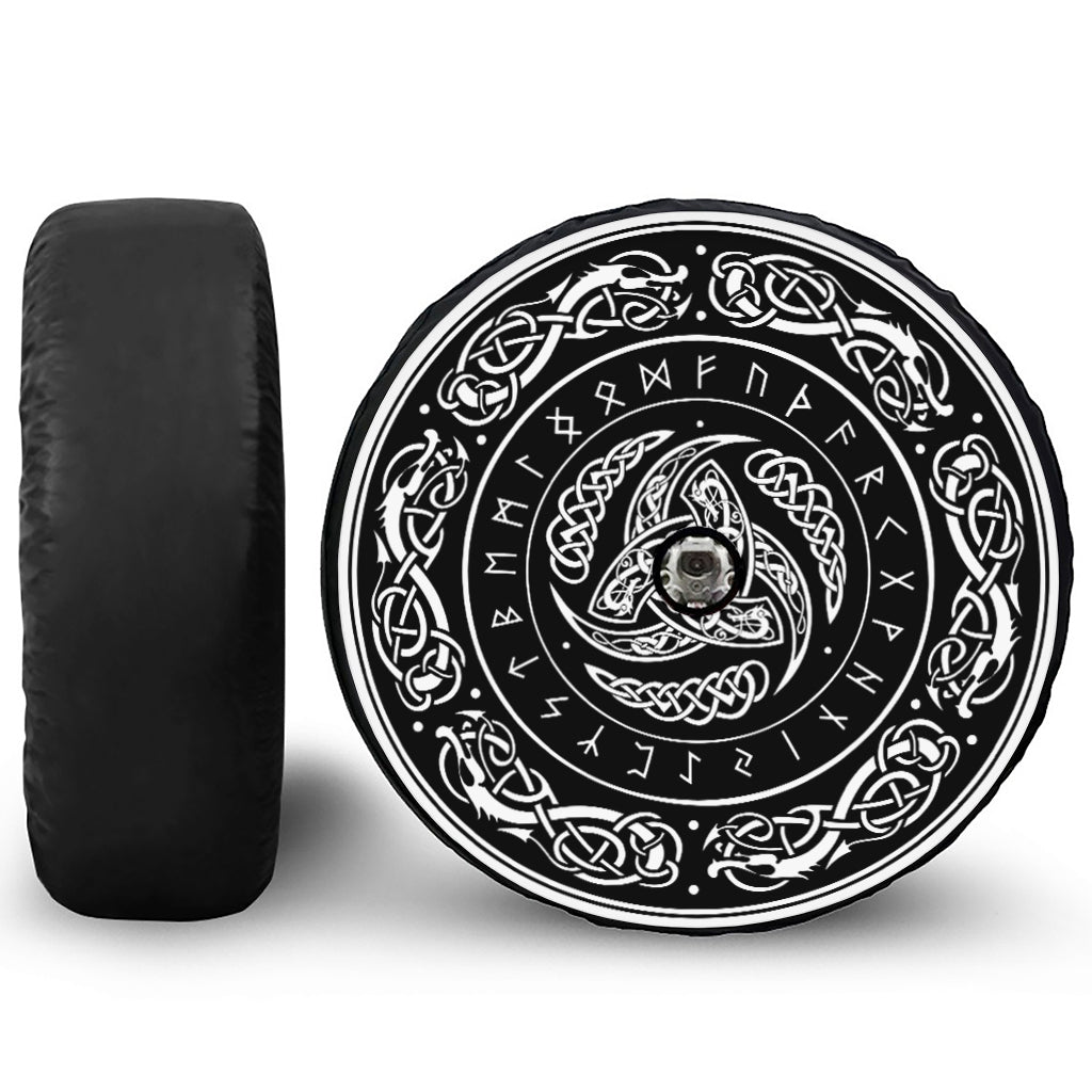 Viking Triple Horn Of Odin Print Tire Cover With Camera Hole
