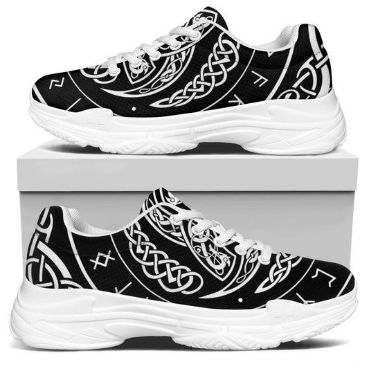 Viking Triple Horn Of Odin Print White Chunky Shoes