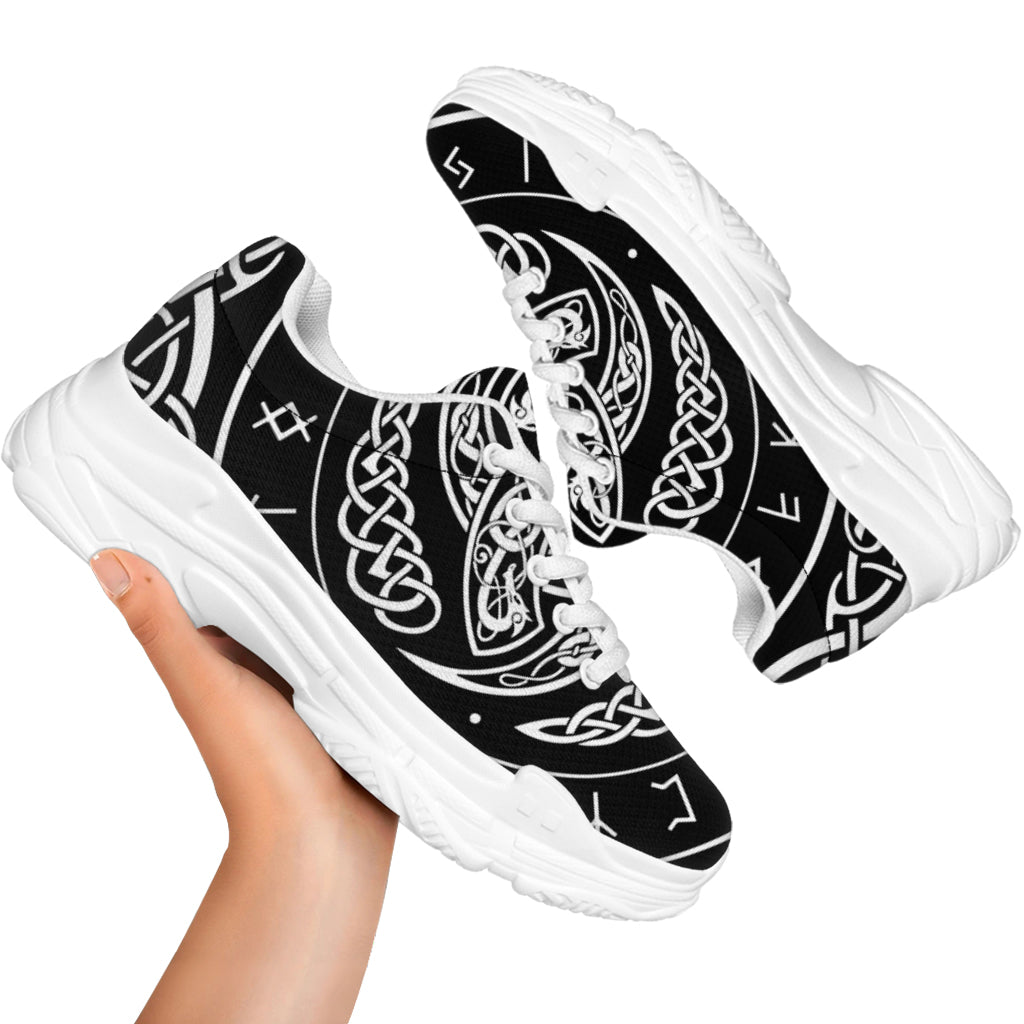 Viking Triple Horn Of Odin Print White Chunky Shoes