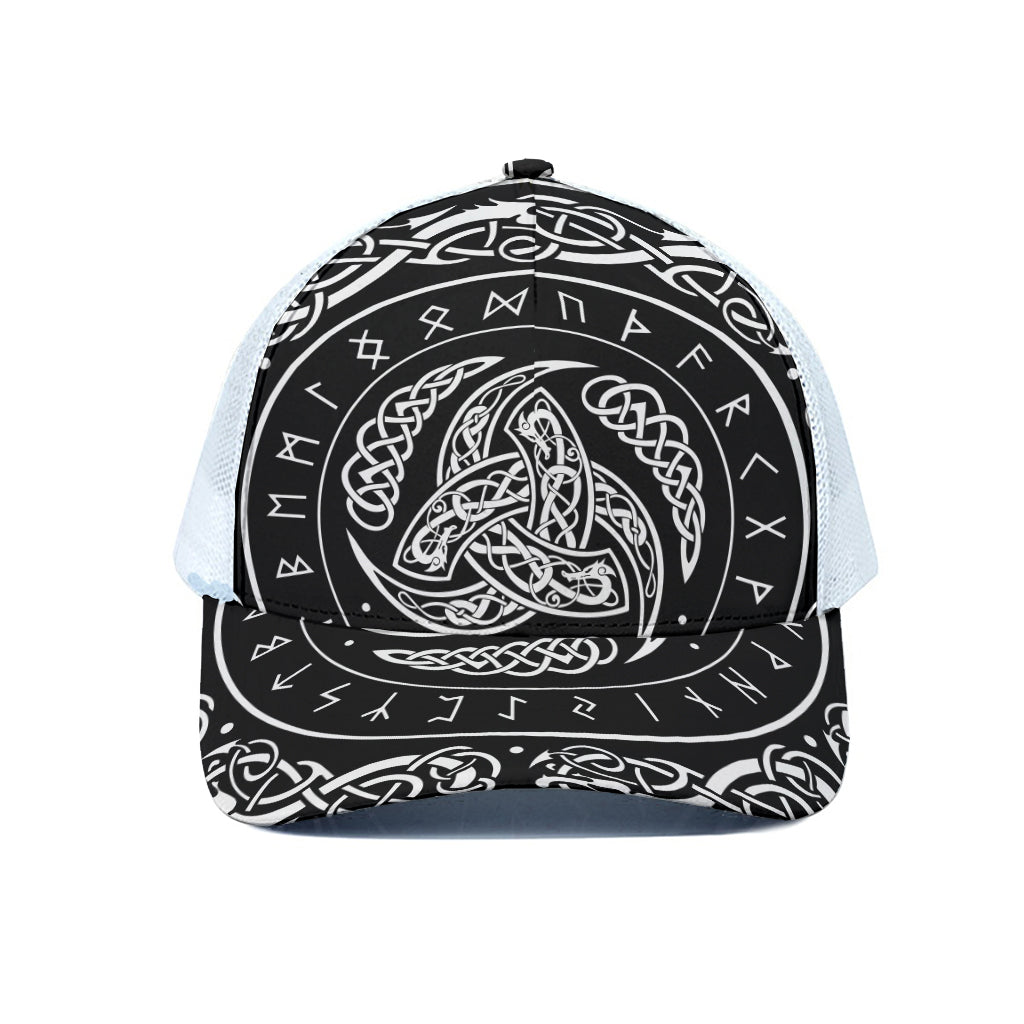 Viking Triple Horn Of Odin Print White Mesh Trucker Cap