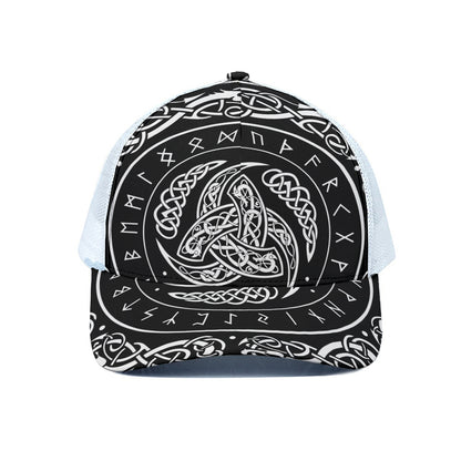 Viking Triple Horn Of Odin Print White Mesh Trucker Cap