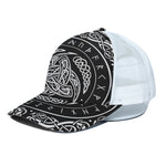 Viking Triple Horn Of Odin Print White Mesh Trucker Cap
