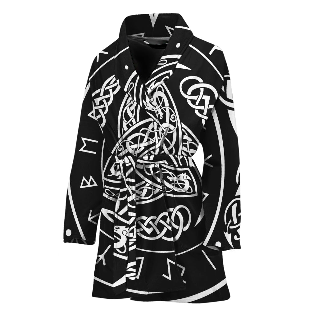 Viking Triple Horn Of Odin Print Women's Bathrobe