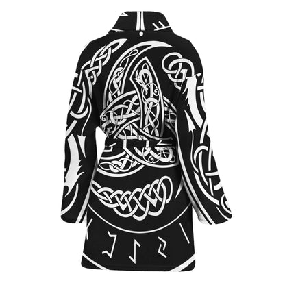Viking Triple Horn Of Odin Print Women's Bathrobe