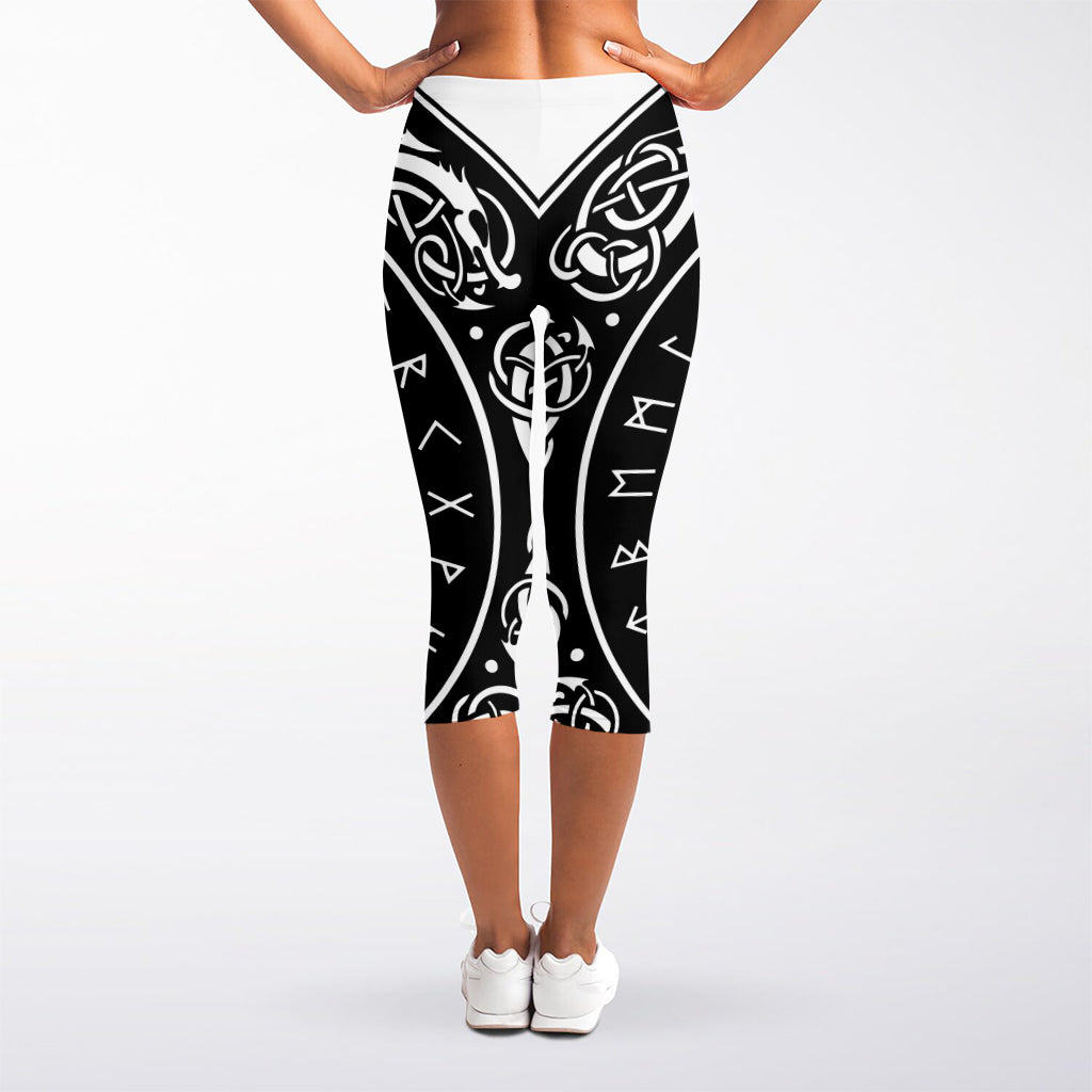 Viking Triple Horn Of Odin Print Women's Capri Leggings