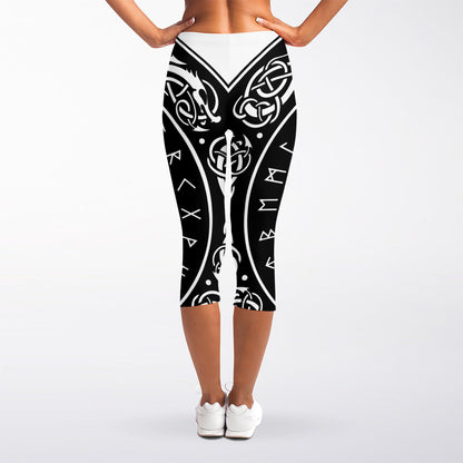 Viking Triple Horn Of Odin Print Women's Capri Leggings