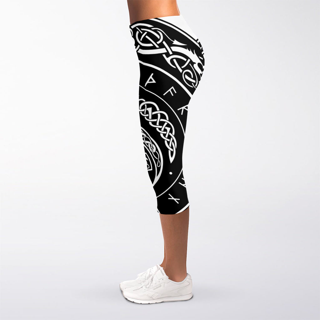 Viking Triple Horn Of Odin Print Women's Capri Leggings