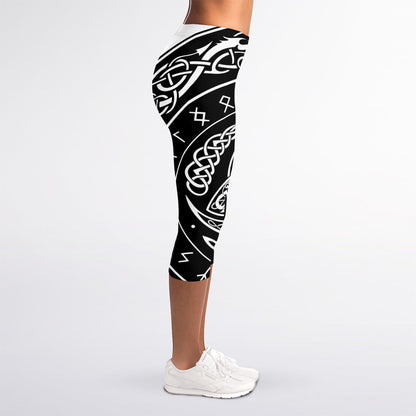 Viking Triple Horn Of Odin Print Women's Capri Leggings