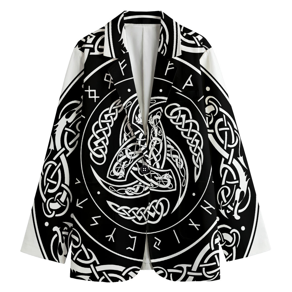 Viking Triple Horn Of Odin Print Women's Cotton Blazer