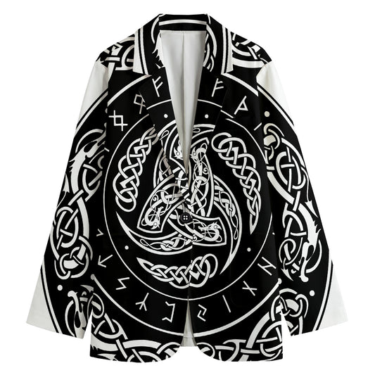 Viking Triple Horn Of Odin Print Women's Cotton Blazer