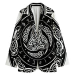 Viking Triple Horn Of Odin Print Women's Cotton Blazer