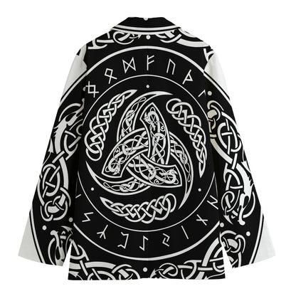 Viking Triple Horn Of Odin Print Women's Cotton Blazer