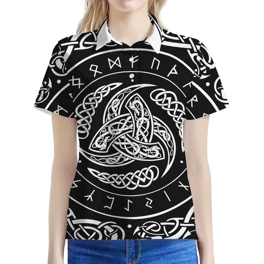 Viking Triple Horn Of Odin Print Women's Polo Shirt