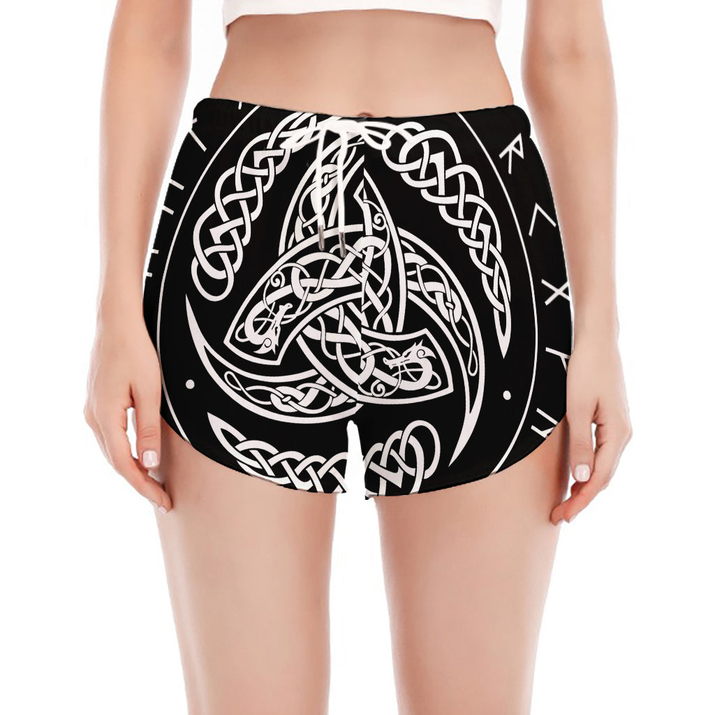 Viking Triple Horn Of Odin Print Women's Split Running Shorts