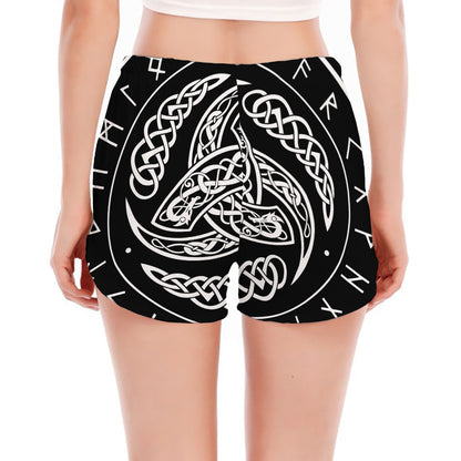 Viking Triple Horn Of Odin Print Women's Split Running Shorts