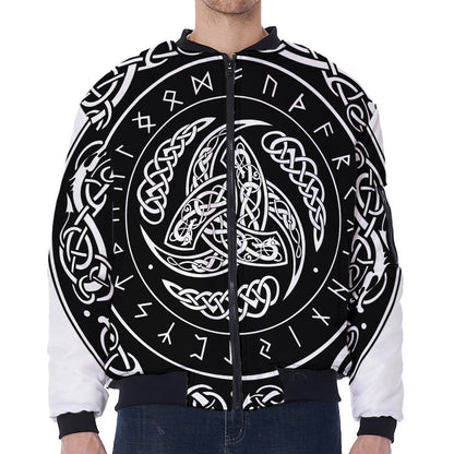 Viking Triple Horn Of Odin Print Zip Sleeve Bomber Jacket