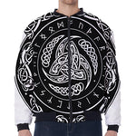 Viking Triple Horn Of Odin Print Zip Sleeve Bomber Jacket