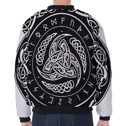 Viking Triple Horn Of Odin Print Zip Sleeve Bomber Jacket