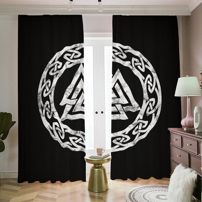 Viking Valhalla Symbol Print Blackout Pencil Pleat Curtains