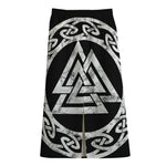 Viking Valhalla Symbol Print Cotton Front Slit Maxi Skirt