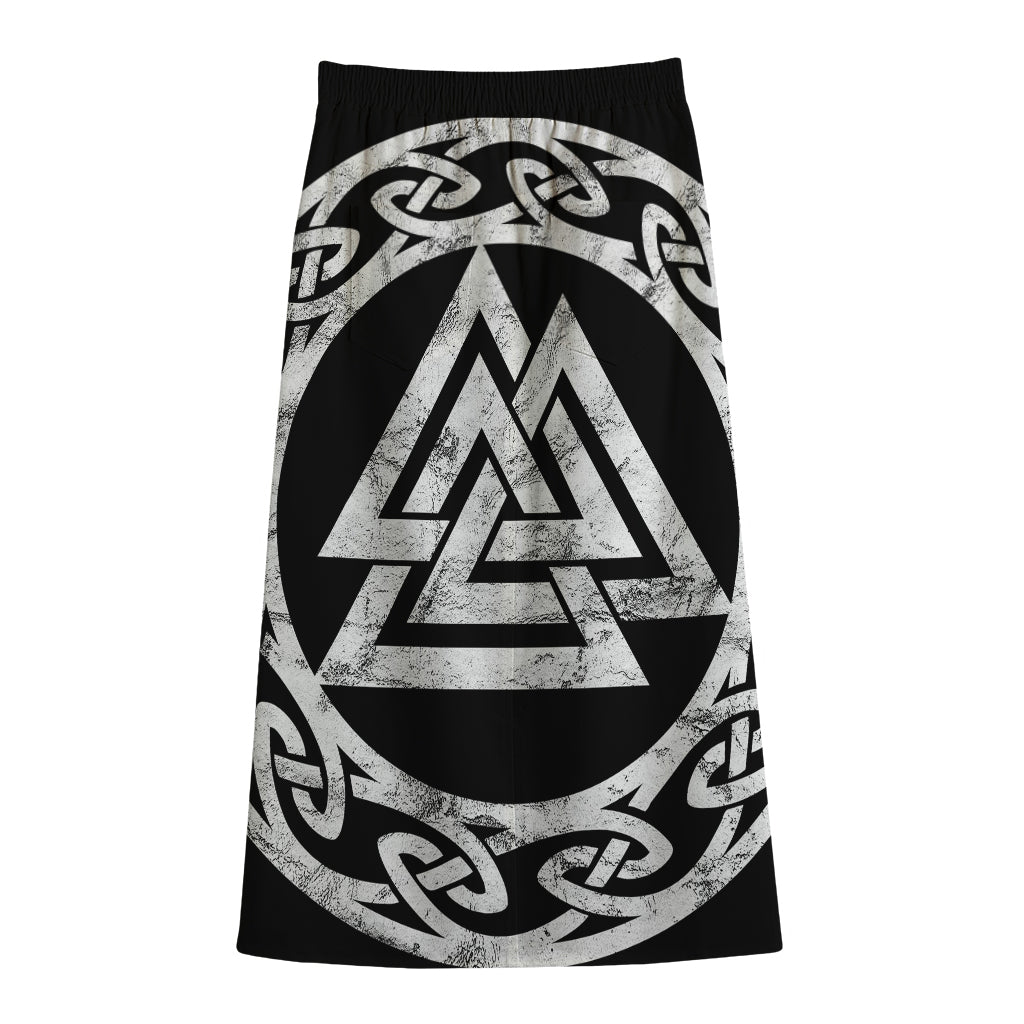 Viking Valhalla Symbol Print Cotton Front Slit Maxi Skirt